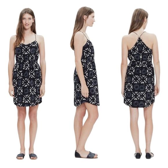 Madewell Starview 100% Silk Batik Grid Mini Dress Sz 4 - Picture 2 of 16